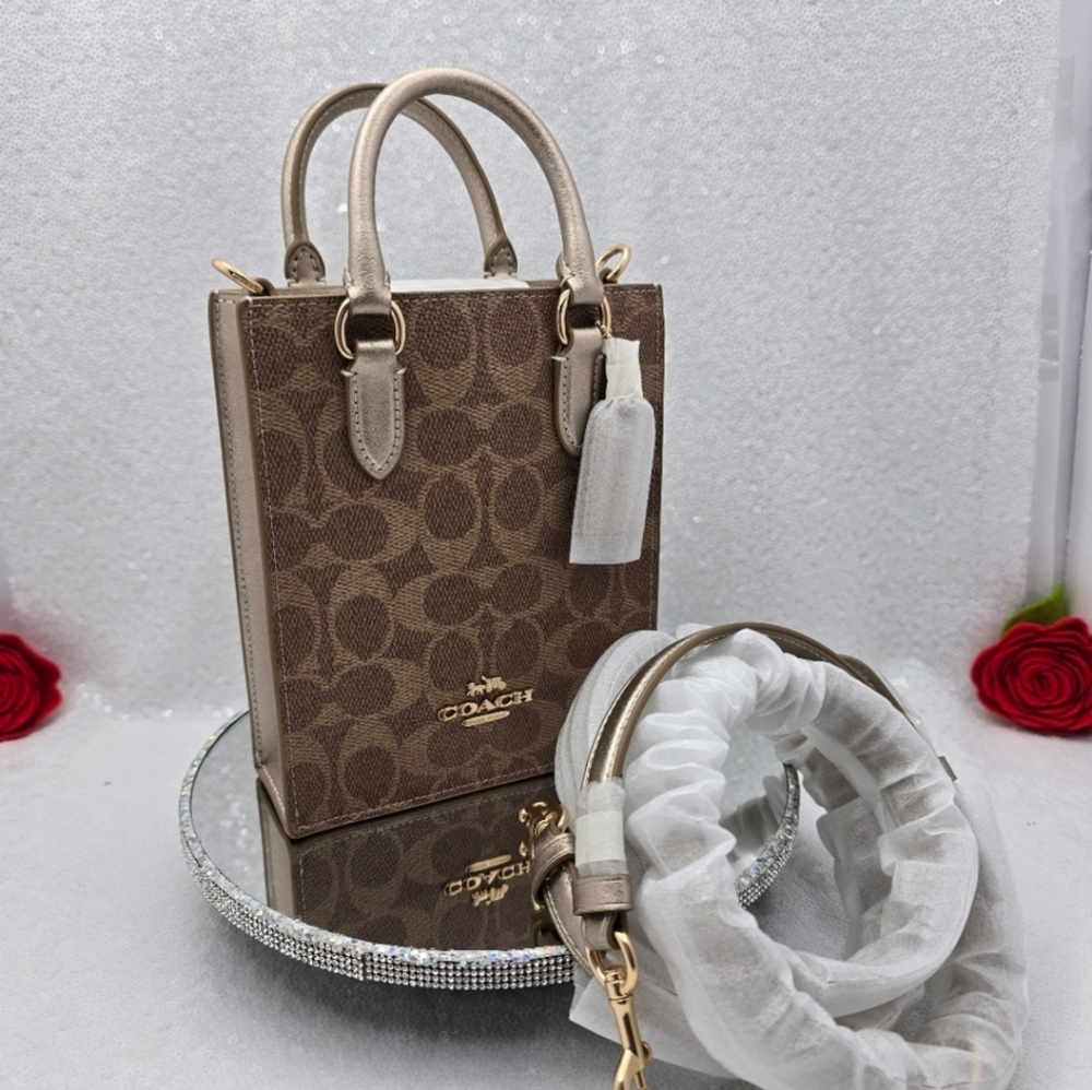 Coach Mini Tote Bag with Heart Shaped Mirror Bag Charms Crossbody in Gift Box - Picture 7 of 16